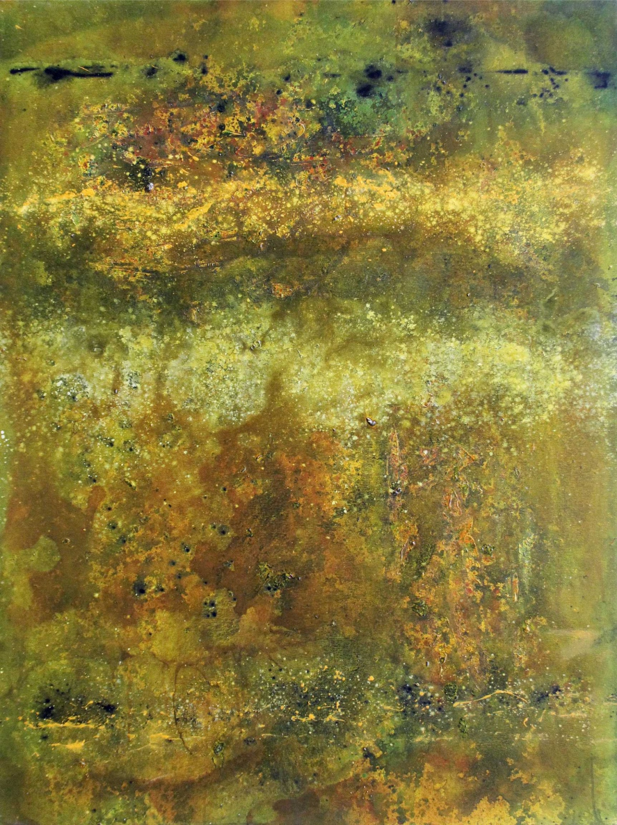Verdant Ember' abstract acrylic painting by artist Dilip Mali, 48x36 inch, on canvas
