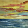 Vibrant Seascape At Sunset' abstract oil painting by artist Umesh Pandey, 16x16 inch, on canvas