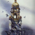 'Victoria Memorial 1' cityscape watercolor painting by artist Ajoy Bhowmick, 14x11 inch, on paper