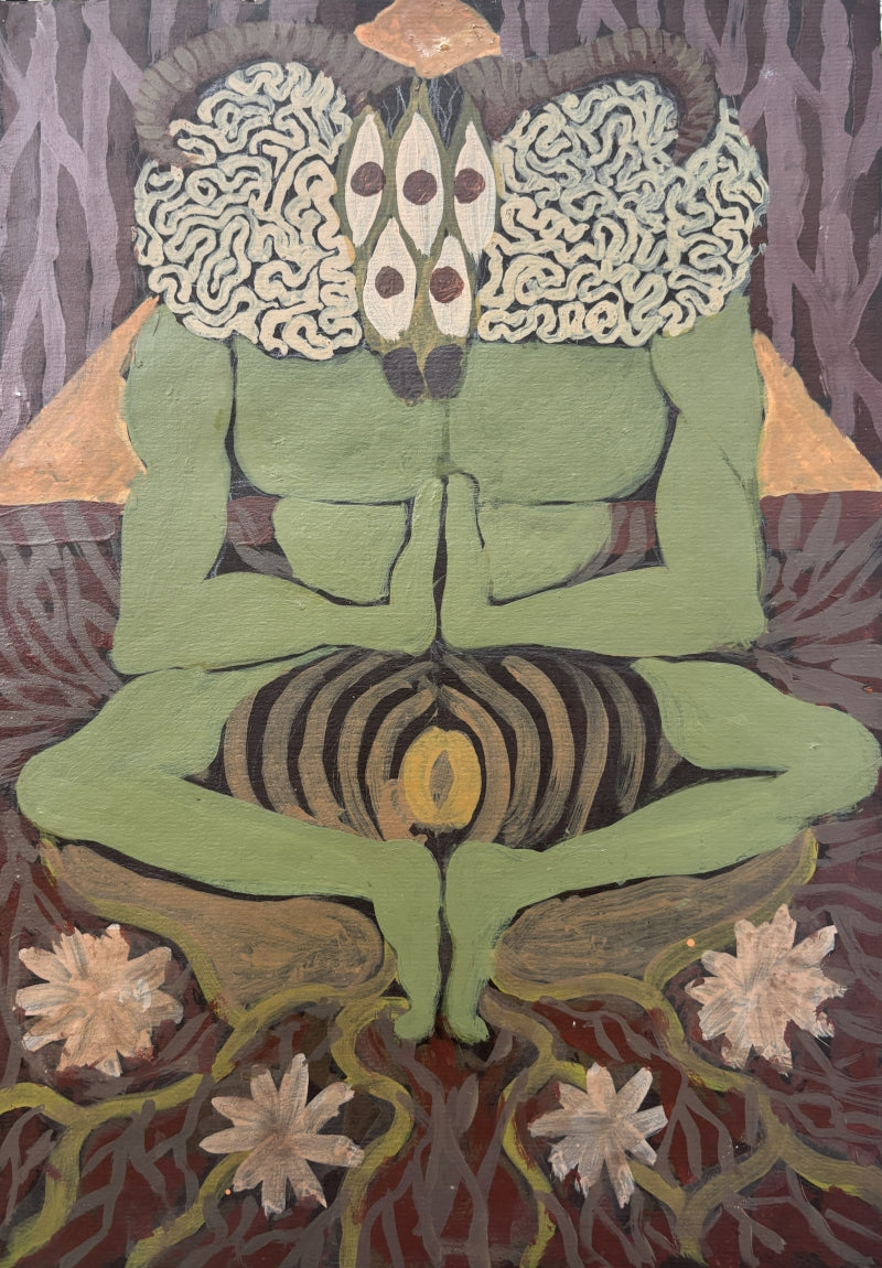 The Victory Over The Inner Demon' contemporary acrylic painting by artist Shyam Koli, 11x9 inch, on paper