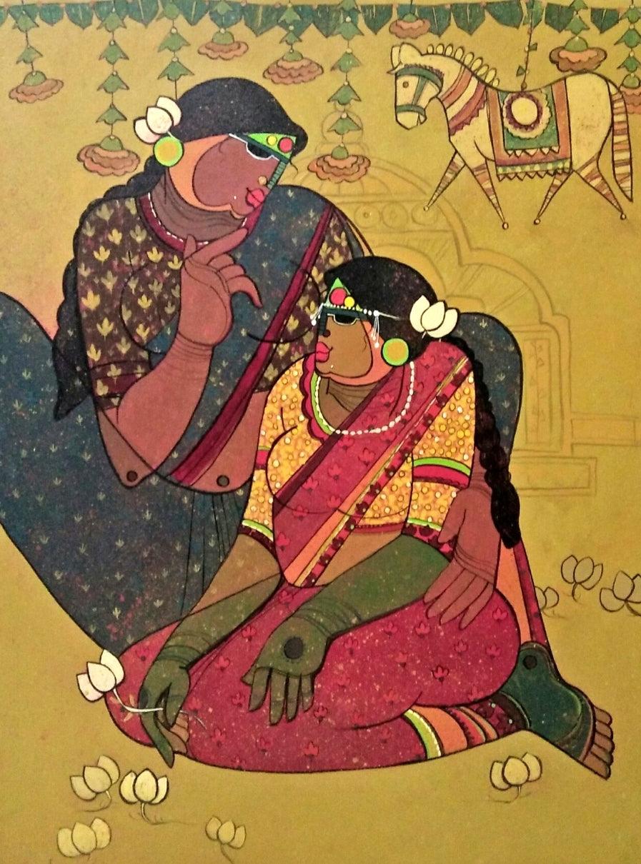 Figurative acrylic painting titled 'Vidaai', 24x18 inches, by artist Priyanka Chivte on Canvas