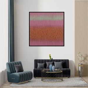 Preview of 'Videh 11' Painting by Satish Bhaisare shown on a wall in a furnished room.