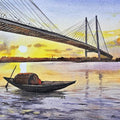 Cityscape acrylic painting titled 'Vidyasagar Setu', 18x24 inches, by artist Ranabir Saha on Canvas