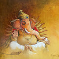 Religious oil painting titled 'Vighnaraja', 34x42 inch, by artist Namdev M Patil on Canvas