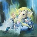 Religious oil painting titled 'Vighnarajendra', 34x34 inches, by artist Namdev M Patil on Canvas