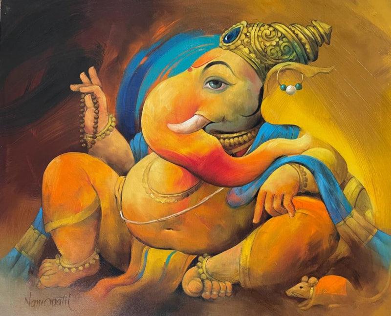 Religious oil painting titled 'Vikat', 36x44 inches, by artist Namdev M Patil on Canvas