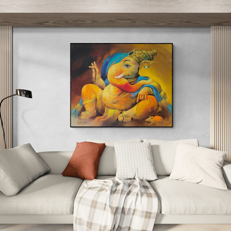 In-situ view of Namdev M Patil's 'Vikat (Blessings of Ganesha)' painting in a room