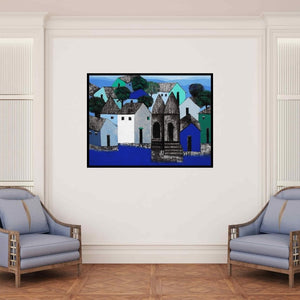 In-situ view of Nagesh Ghodke's 'Village' painting in a room