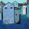 Cityscape acrylic painting titled 'Village 50', 24x30 inches, by artist Nagesh Ghodke on Canvas