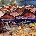Village 6' landscape watercolor painting by artist Amol Dubhele, 12x14 inch, on paper