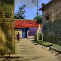 Nature watercolor painting titled 'Village 8', 16x12 inches, by artist Sohel Sayyad on Paper