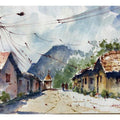 Landscape watercolor painting titled 'Village At Wai', 14x10 inches, by artist Soven Roy on Paper
