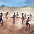 Figurative oil painting titled 'Village Boys Playing', 38x52 inches, by artist Shyam Verma on Canvas