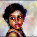 Figurative watercolor painting titled 'Village Children 3', 15x11 inches, by artist SRV ARTIST on Handmade Paper