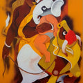 Religious acrylic painting titled 'Village Family', 36x24 inches, by artist Uttam Manna on Canvas