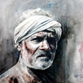 Figurative watercolor painting titled 'Village Farmer 3', 22x15 inches, by artist SRV ARTIST on Handmade Paper