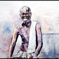 Figurative watercolor painting titled 'Village Farmer', 15x11 inches, by artist SRV ARTIST on Handmade Paper