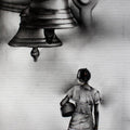 Religious charcoal painting titled 'Village Lady', 48x24 inches, by artist Yuvraj Patil on Canvas