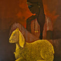 Village Life 2' figurative mixed-media painting by artist Anuj Jagtap, 36x30 inch, on canvas