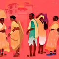 Village Series 16' figurative acrylic painting by artist Tailor Srinivas, 48x60 inch, on canvas