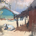 Landscape watercolor painting titled 'Village Series 2', 14x22 inches, by artist Bijay Biswaal on Paper