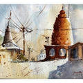 Landscape watercolor painting titled 'Village Temple', 14x10 inches, by artist Soven Roy on Paper