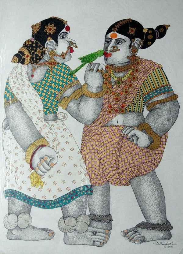 Village Women With Parrot 1 Painting by Bhawandla Narahari | ArtZolo.com