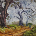 Village Workers' landscape watercolor painting by artist Manohar Raja, 12x17 inch, on paper