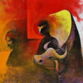 Figurative acrylic painting titled 'Villager and the Cow', 48x36 inches, by artist Narayan Shelke on Canvas