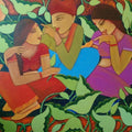 Nature acrylic painting titled 'Villagers', 48x36 inches, by artist Sadaf Beg Khan on canvas