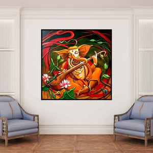 In-situ view of Manoj Das's 'Vinayakam (Ganesha Musical Muse)' painting in a room