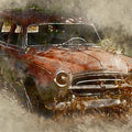 Transportation Digital Painting digital art titled 'Vintage Car', 11x17 inches, by artist Pushkar Chatterjee on canvas