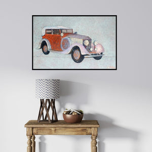 In-situ view of Kanchan Hande's 'Vintage Series 9 (Vintage Rolls Royce)' painting in a room