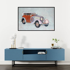 Preview of 'Vintage Series 9 (Vintage Rolls Royce)' Painting by Kanchan Hande shown on a wall in a furnished room.