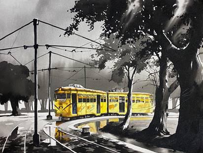 Vintage Tram Of Old Calcutta Painting by Arpan Bhowmik | ArtZolo.com