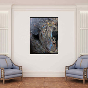 In-situ view of Thambi Sankaran's 'Virad' painting in a room