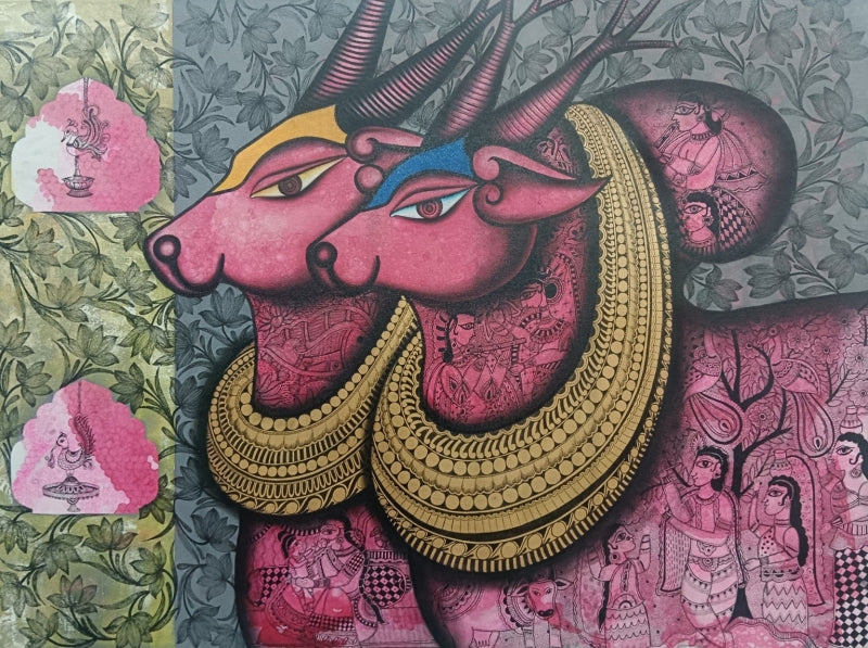 Viraj' religious mixed-media painting by artist Mohit Bhardwaj, 36x48 inch, on canvas