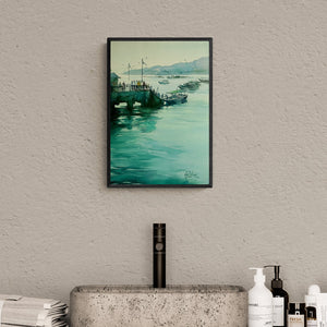 Preview of 'The Viridian Effect' Painting by Gulshan Achari shown on a wall in a furnished room.