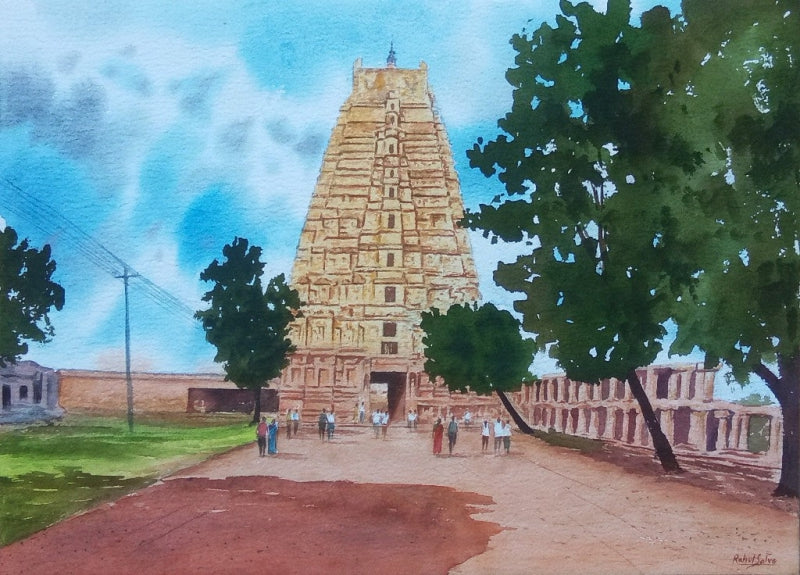 Virupaksha Temple Hampi' religious watercolor painting by artist Rahul Salve, 10x14 inch, on paper