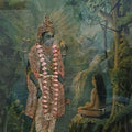 Vishnu by Raja Ravi Varma, Original Oleograph Religious Painting on Paper, Small Vertical Wall Art