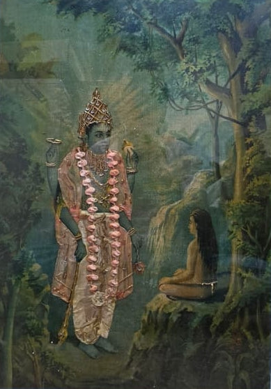 Vishnu' religious oleograph painting by artist Raja Ravi Varma, 24x18 inch, on paper