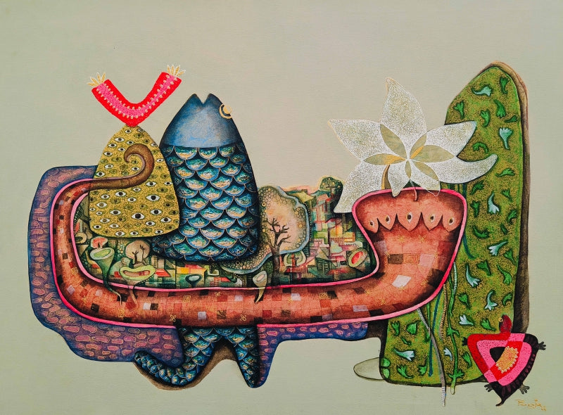 Vishnu The Protector' religious acrylic painting by artist Pooja Mhatre, 36x48 inch, on canvas