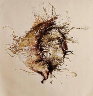 Vision (Abstract in Brown) by Sonam Sikarwar, Original Mixed Media Abstract Painting on Canvas, Small Square Wall Art