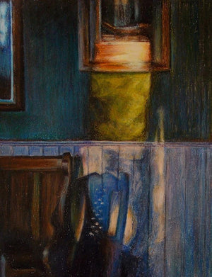 Vision Corrosion 11 (A Moment of Solitude) by Banani Karmakar Bhunia, Original Oil Pastel Landscape Painting on Paper, X-Small Vertical Wall Art