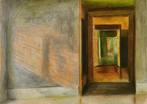Vision Corrosion 12 (A Glimpse into the Depths) by Banani Karmakar Bhunia, Original Oil Pastel Landscape Painting on Paper, X-Small Horizontal Wall Art