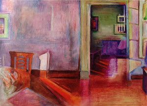Vision Corrosion 6 (A Moment of Tranquility) by Banani Karmakar Bhunia, Original Oil Pastel Landscape Painting on Paper, X-Small Horizontal Wall Art