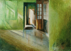 Vision Corrosion 7 (Verdant Passage) by Banani Karmakar Bhunia, Original Oil Pastel Landscape Painting on Paper, X-Small Horizontal Wall Art