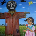 Figurative acrylic painting titled 'Visit To Village', 20x20 inches, by artist Piyali Sarkar on Canvas