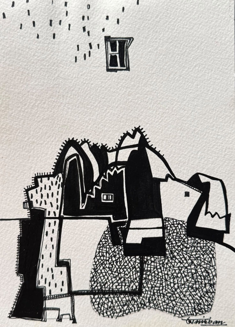 Visual Interaction With A Geographical' contemporary pen-ink painting by artist Anirban Dhar, 7x5 inch, on paper