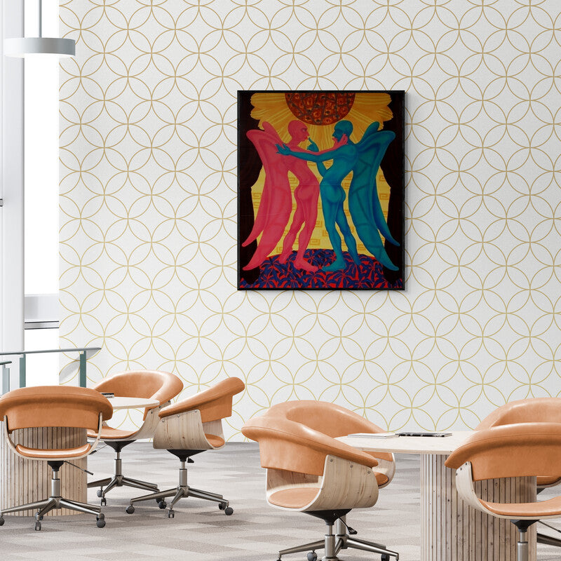 In-situ view of Pradipta Chakraborty's 'The Visual Molestation (Whispering Angels)' painting in a room